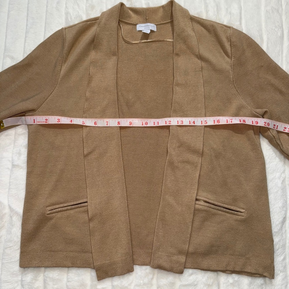 Charter Club Petite Knit Open Front Cardigan Tan P/L Zipper Pockets - Picture 8 of 10